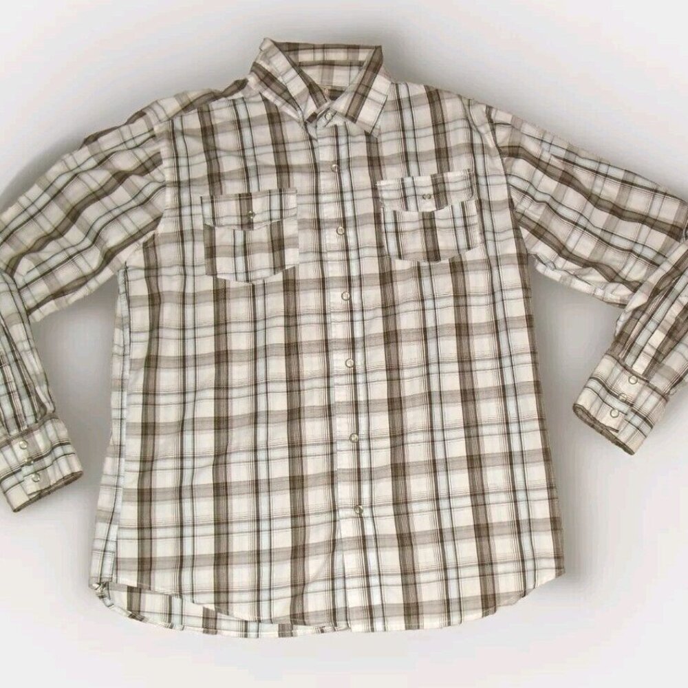 Machine Western Style Mens Pearl Buttons Plaid Long Sleeve Shirt sz. Large